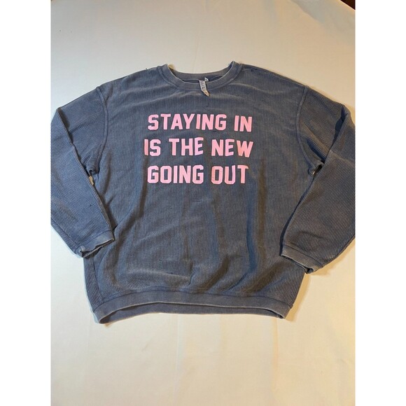 Chicka-d Navy Washed Corded Ribbed Staying In Boxy Sweatshirt Medium Pullover - Picture 1 of 5